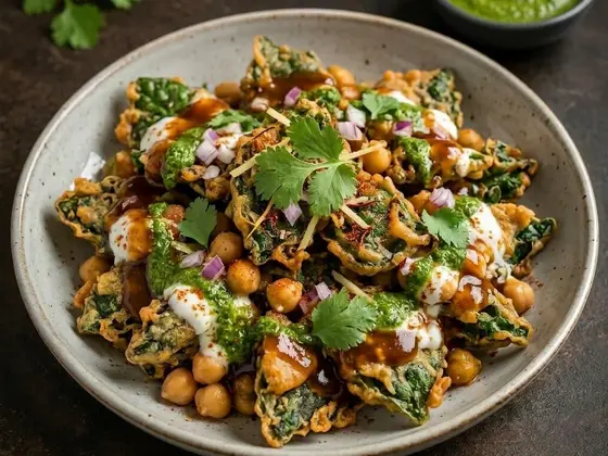 Chaat de col rizada y espinacas